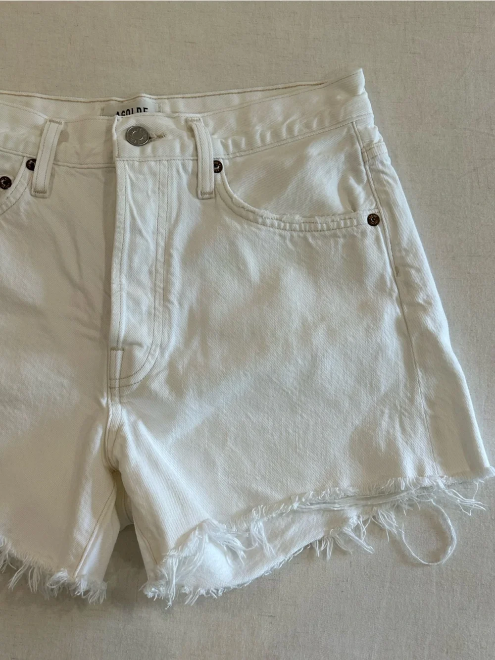 Agolde Parker long panna cotta White High-Rise Frayed Hem Jean Shorts